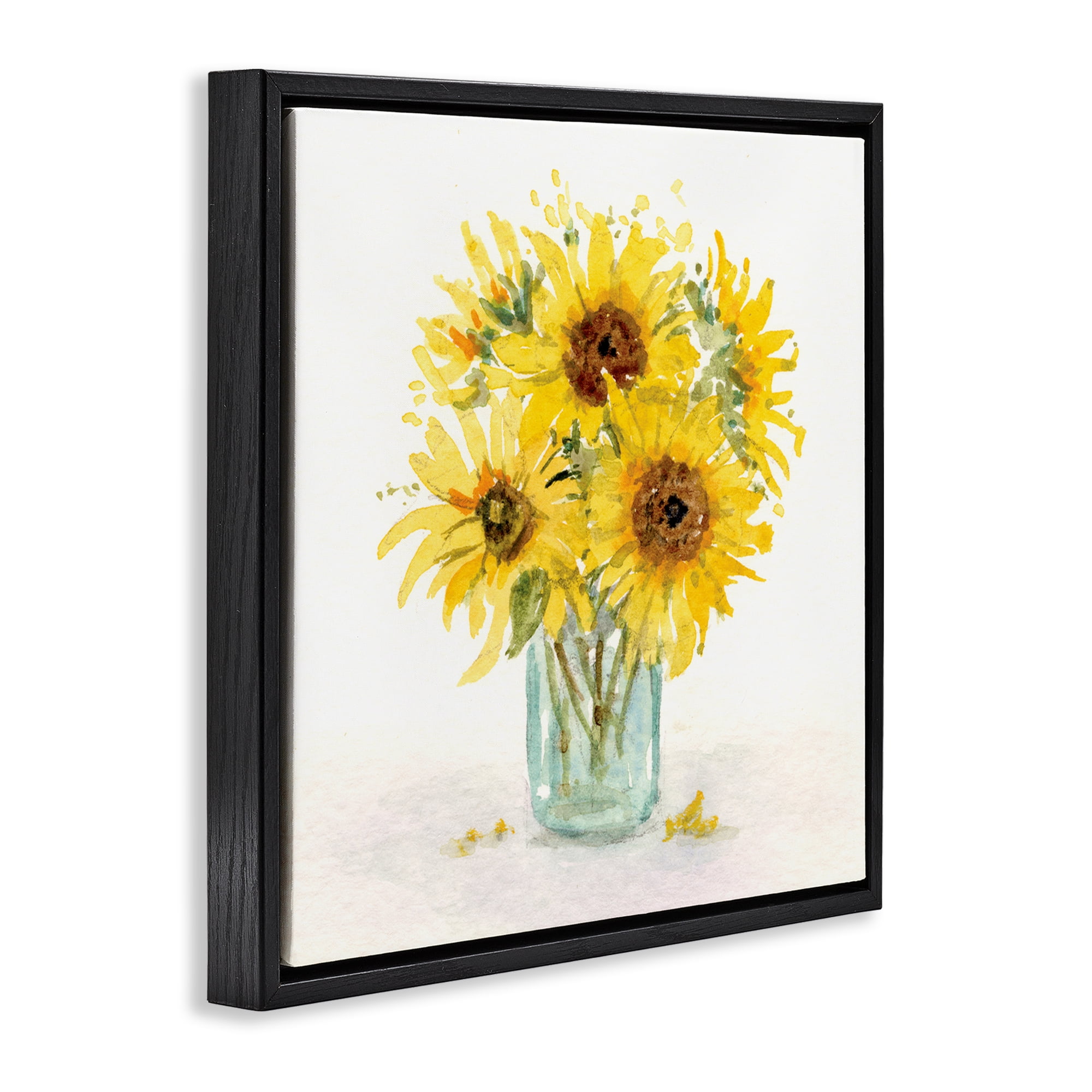 Stupell Industries Soft Sunflower Jar Plants & Flowers Painting Black Floater Framed Canvas Art Print Wall Art, 25 x 25