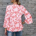 thumbnail image 4 of Blusa de manga de campana Casual Estampado de leopardo Elegante Ajuste holgado Cuello redondo Tops sueltos Blusas Rosa M, 4 of 6