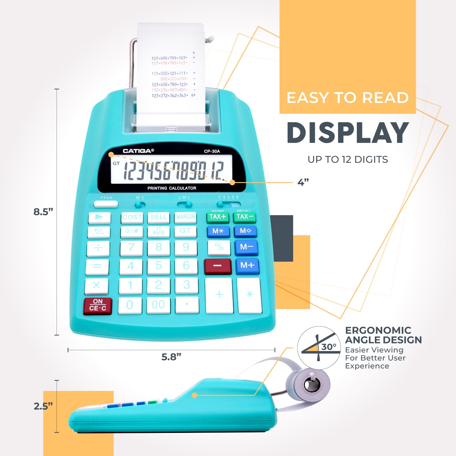 12-Digit Commercial Printing Calculator, 2.03 Lines per Second, Dual Color Printing, AC Adapter (Light Blue)