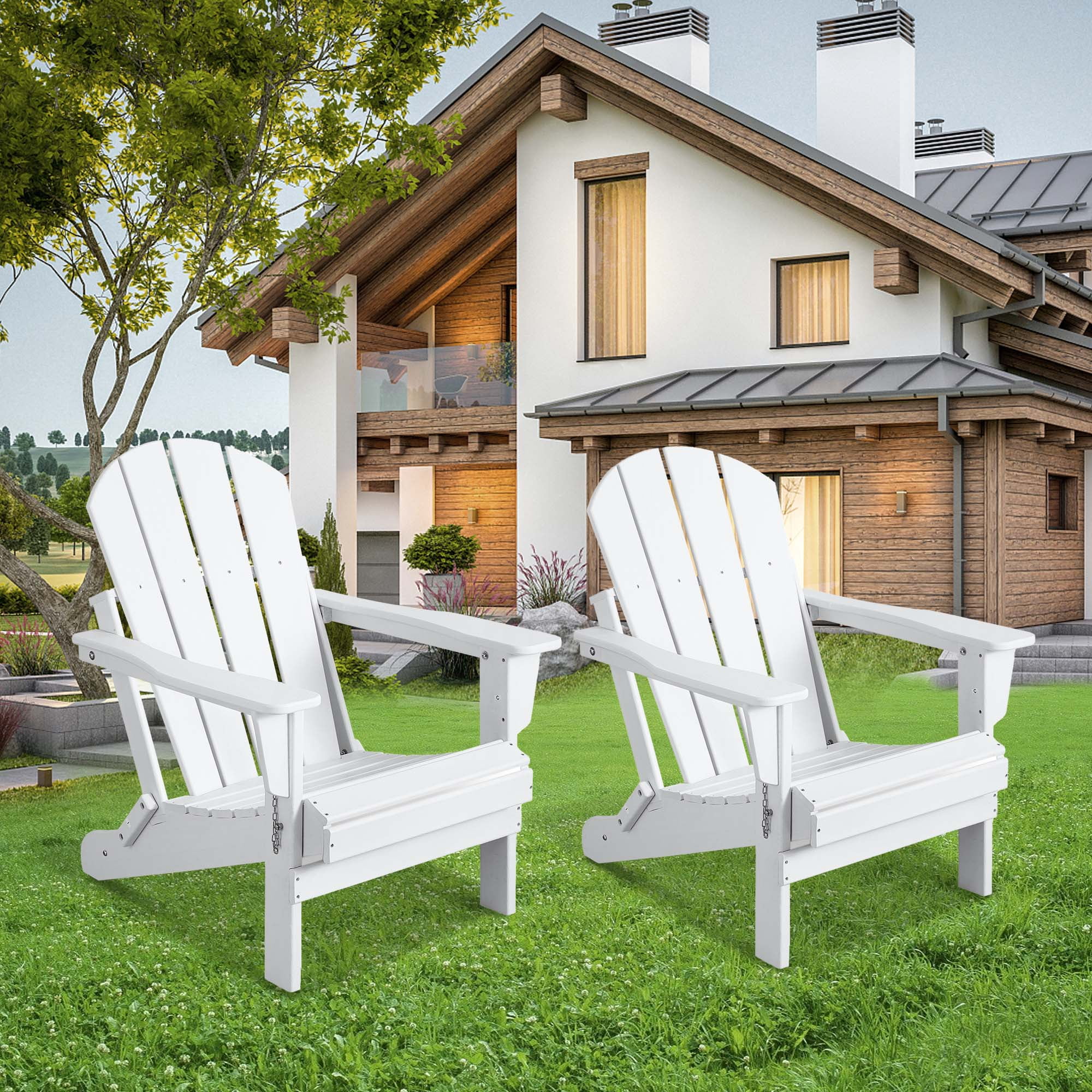 Aukfa Folding Adirondack Chair Outdoor Wood Patio Chair White