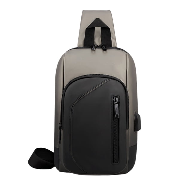 Bolso de pecho diagonal para hombre - Mochila pequeña de tela de nailon antirrobo impermeable y recargable por USB