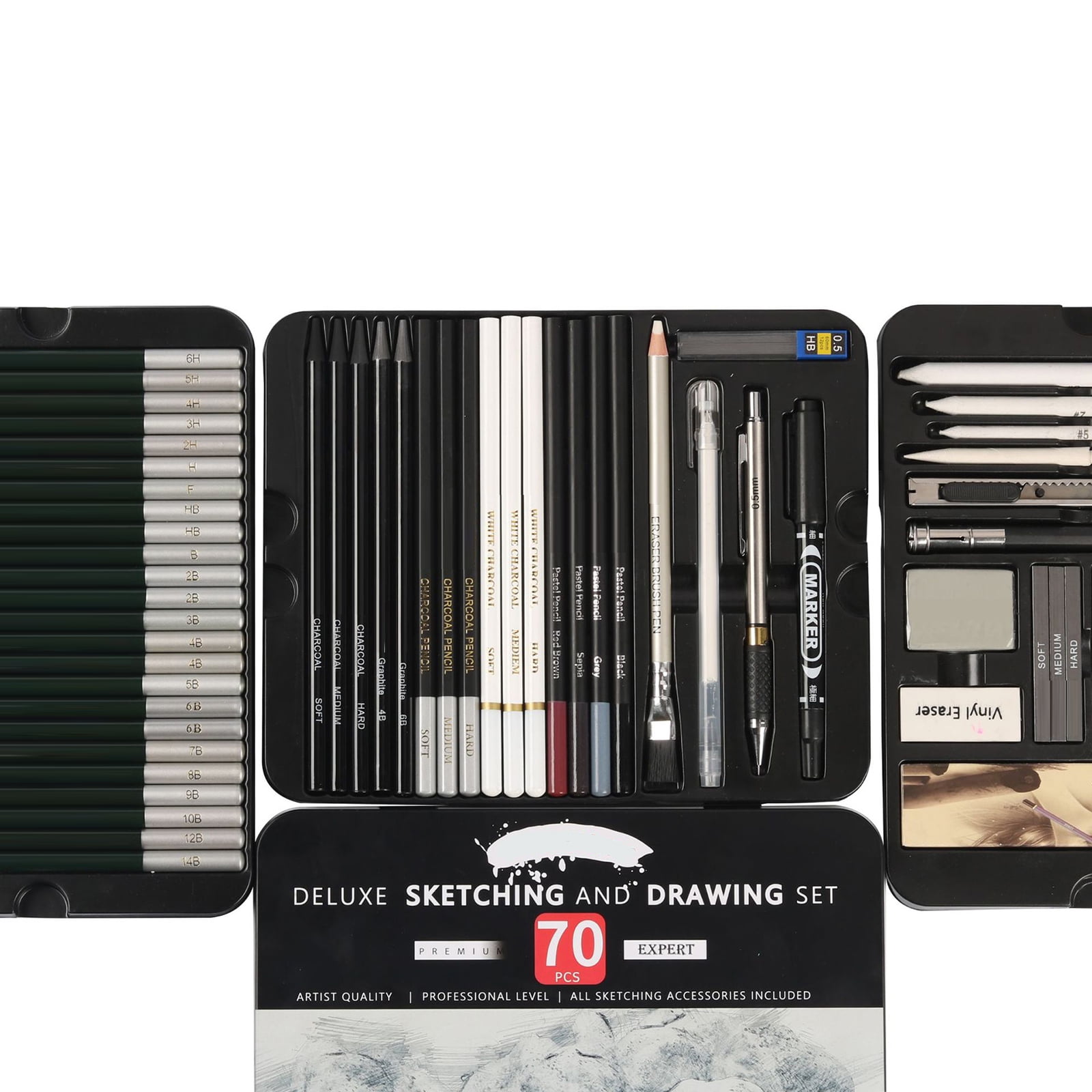 70Pcs Professional Sketch Pencil Art Drawing Supplies for Artist Students Shading, Blending, Sketching, Art Drawing