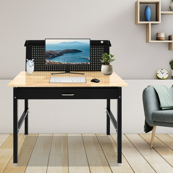 Miumaeov Black Height Adjustable Garage Workbench Work Bench for Garage Office Home