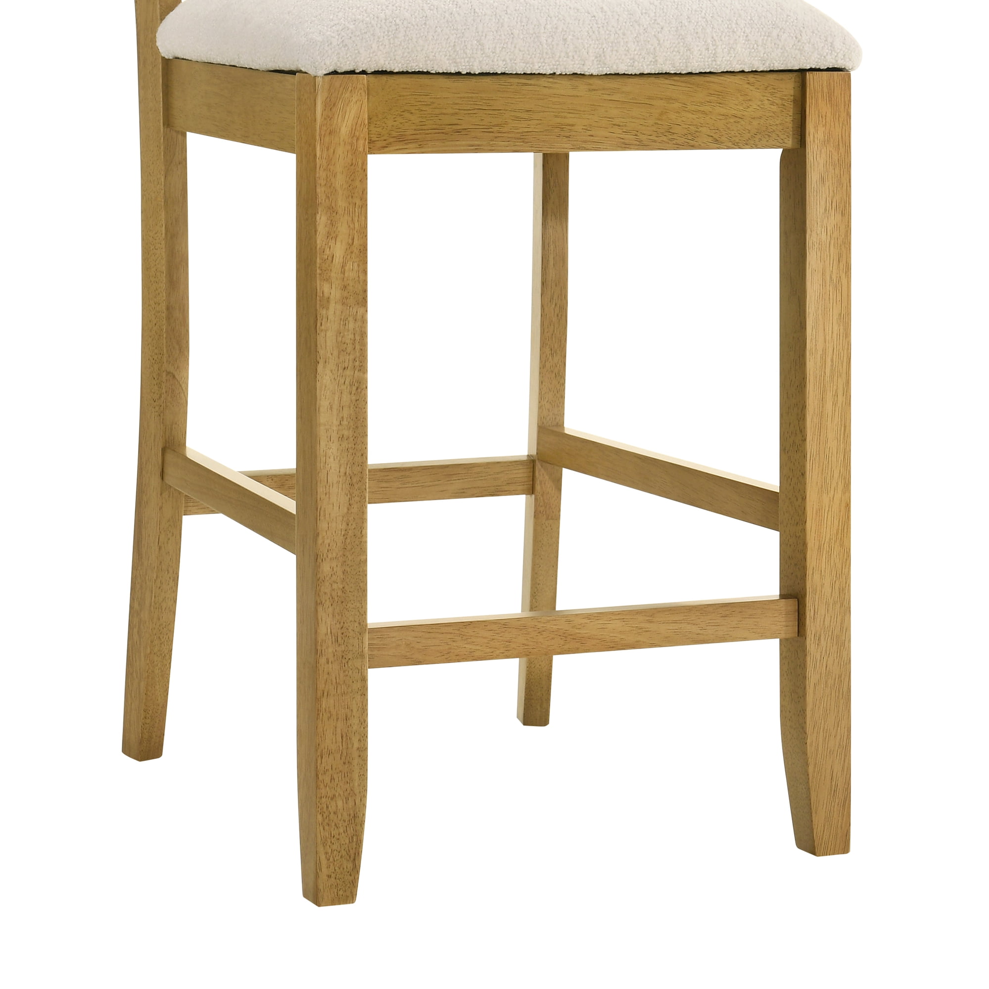 Merie Modern Transitional Wood Counter Height Kitchen Bar Stool in Amber Glow Finish with White Boucle Fabric Upholstered Seat