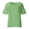 thumbnail image 5 of Fanxing Pleated Linen Shirts for Women Plus Size 3/4 Sleeve Tops Wrinkle Resistant Casual Work Tops Summer Round Neck Tshirts S-5XL, 5 of 5