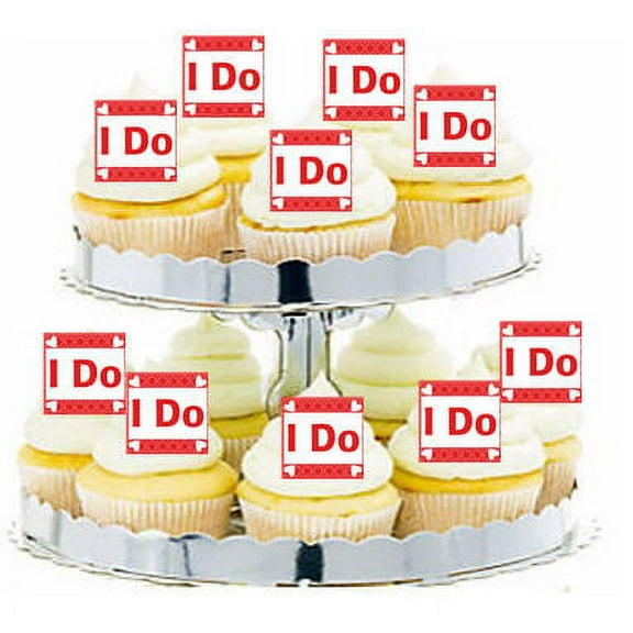 24pk Wedding I Do Red Edible Cupcake Decoration Toppers / Picks