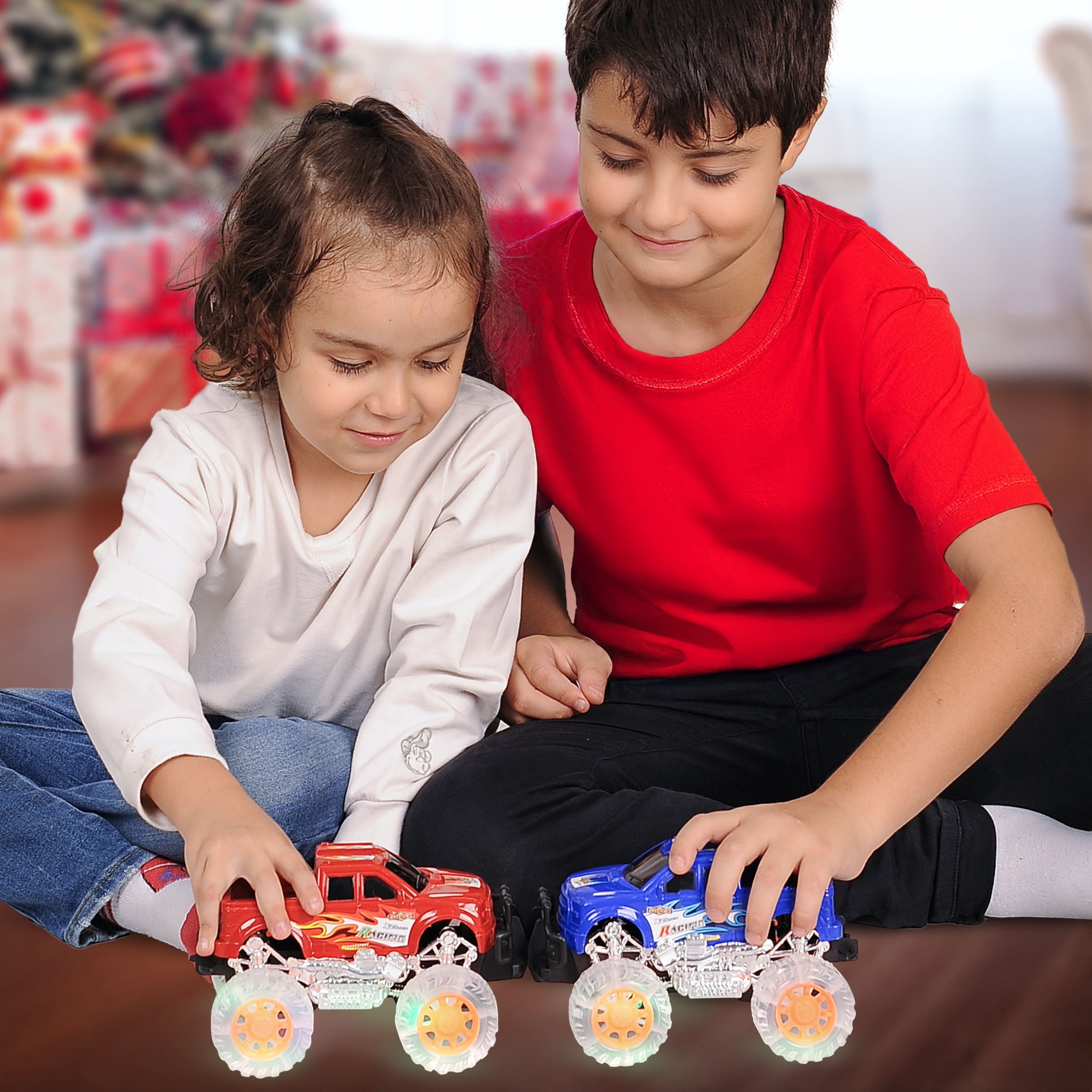 JoyX 4 Pack Light Up Monster Truck Car Toy with LED Tires