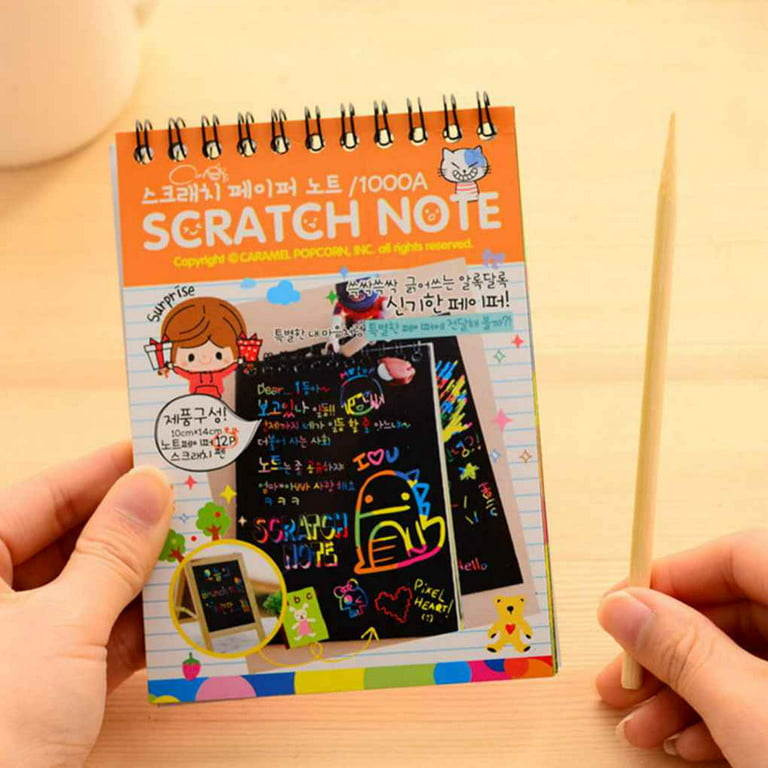 3Pcs Graffiti Book DIY Interesting Child Early Education Toy Black Page  Colorful Dazzle Scratch Note Sketchbook for Kids,Green 
