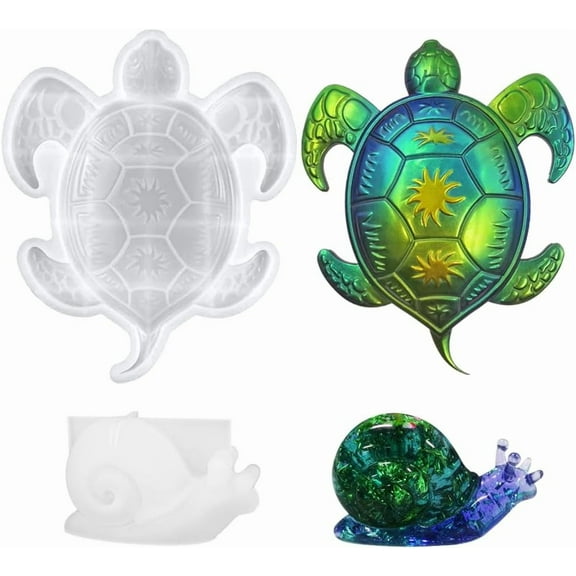 lyfLux 2 Pcs Resin Silicone Molds, Animal Epoxy Resin molds, 3D Sea Turtles and Snail, 3D Lifelike Silicone Molds for Epoxy Resin for Home Decor Desktop Ornament
