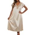thumbnail image 2 of FASHOFT Night Gowns for Adult Women Lace Long Nightgowns Silk Satin Short Sleeve Victorian Sleep Dress Solid Night Dress Womens Sleepwear Beige L, 2 of 4