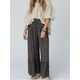 thumbnail image 4 of Pantalones Palazzo Holgados de Playa con Cintura Alta Elástica, Dobladillo con Volantes y Pierna para Mujer Gris Oscuro XS, 4 of 7