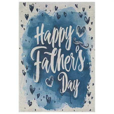 1 Happy Father's Day Double-Sided Garden Flag - Watercolor Blue Design, with Heart Decoration, Durable Polyester Outdoor Decoration, Suitable for Yard and Home, Size 12x18inch