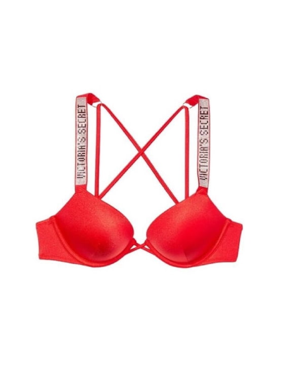 Bombshell Add 2 Cups Size Shine Strap Bikini Swim Top Rhinestone Logo Lipstick Red Size 36C NWT