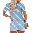 thumbnail image 3 of ICHUANYI Clearance Fashion Women Twill Button Neckline Short Sleeve Round Neck Casual T-shirt(Light blue, XL) ICHUANYI WER2023081111218, 3 of 4