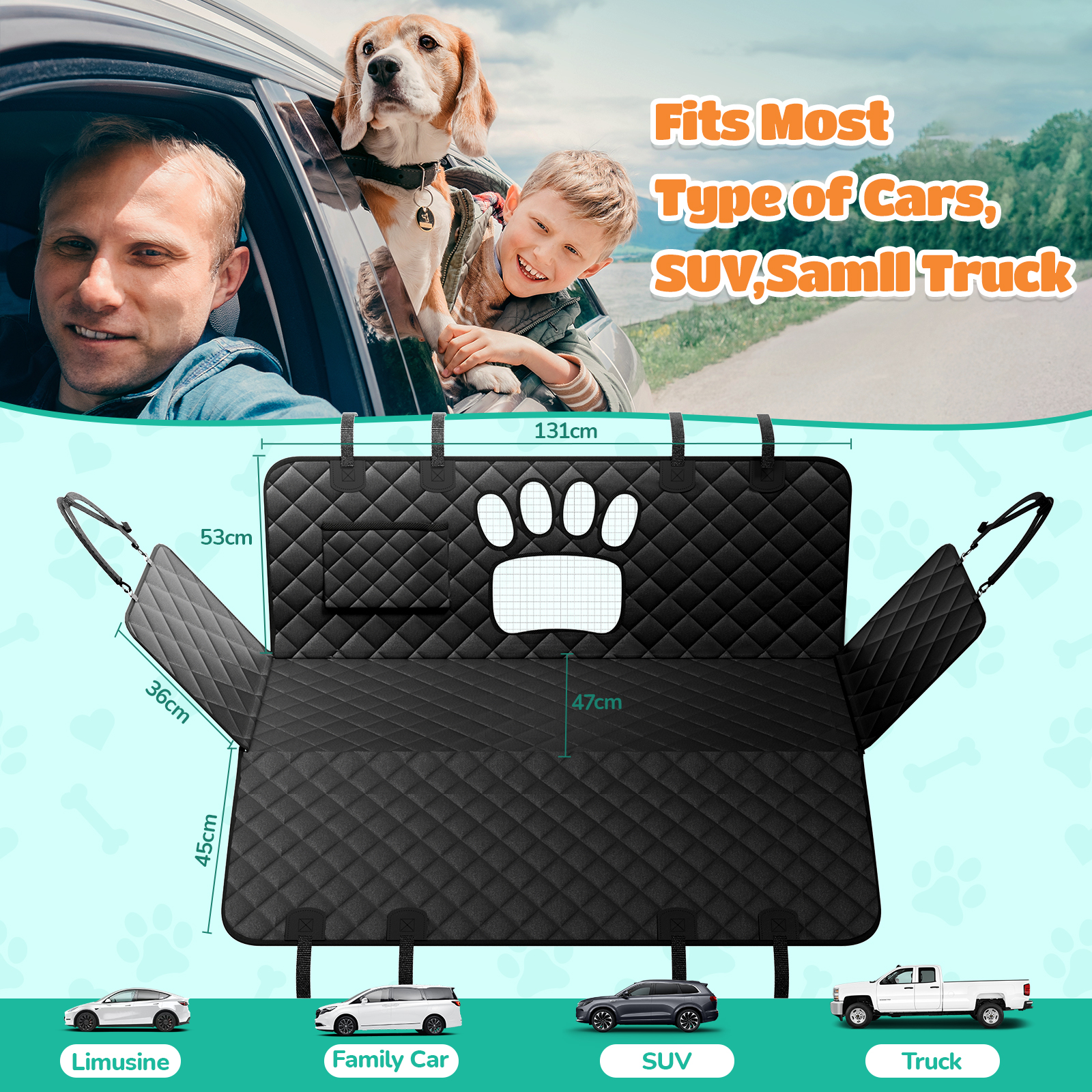 Lakwar Dog Car Seat Cover, Waterproof Hammock, Black photo 5