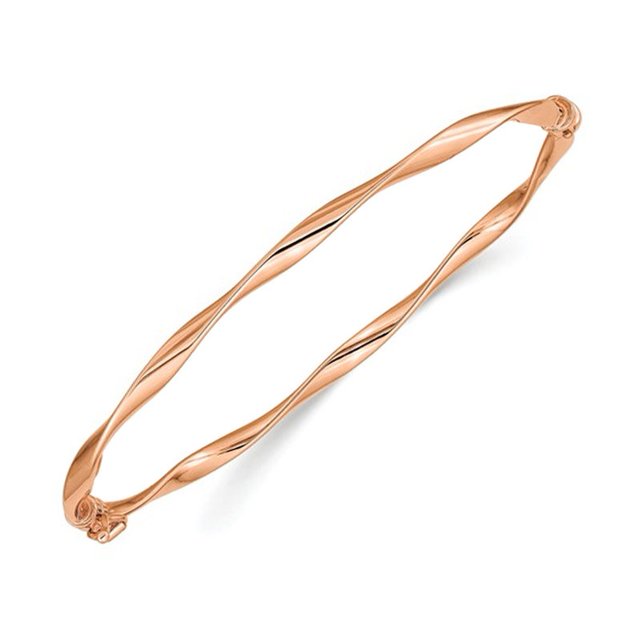 14K Rose Pink Gold Polished Twisted Hinged Bangle Bracelet