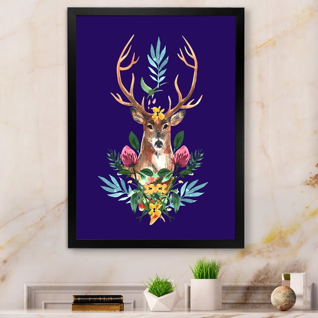 Designart Portrait de Cerf de Noël Mignon Art Mural Encadré Moderne et Contemporain