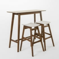 GDF Studio Hosk Rectangular 3 Piece Bar Set, Dark Grey and Natural Walnut