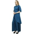 thumbnail image 4 of Phagun Indian Clothing Solid Teal Blue Asymmetrical Kurta Kurti With Palazzo Pant-12, 4 of 6