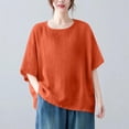 thumbnail image 2 of Vestidos Casuales Para Mujer, Blusas De Mujer De Moda Blusa de mujer de color liso de imitación de lino con hombros descubiertos, manga corta, cuello redondo y dobladillo con abertura, 2 of 5