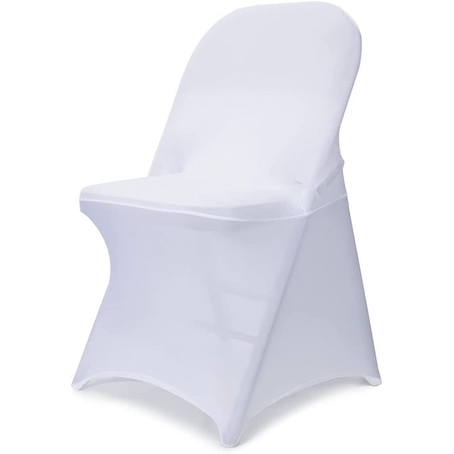 Paquete de 10 fundas de licra para sillas plegables, universales, elásticas y lavables, para bodas, fiestas, banquetes y celebraciones, 10 unidades, color blanco