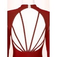 thumbnail image 6 of Haitryli Women Long Sleeve Gymnastics Leotard Unitard Rhinestone Full Length Bodysuit Jumpsuit Burgundy XXL, 6 of 7