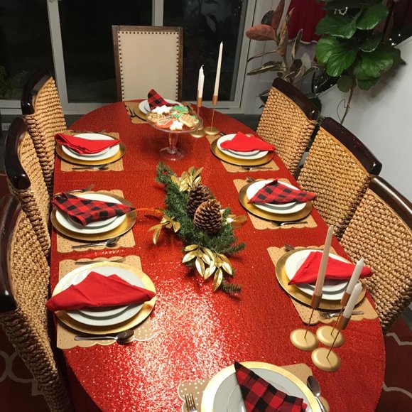 RKSTN Christmas Tablecloth Round Sequin Tablecloth Glitter Fabric Tablecloth Small Round Sparkling Tablecloth Suitable for Wedding Birthday Party Christmas Decoration Christmas Gifts