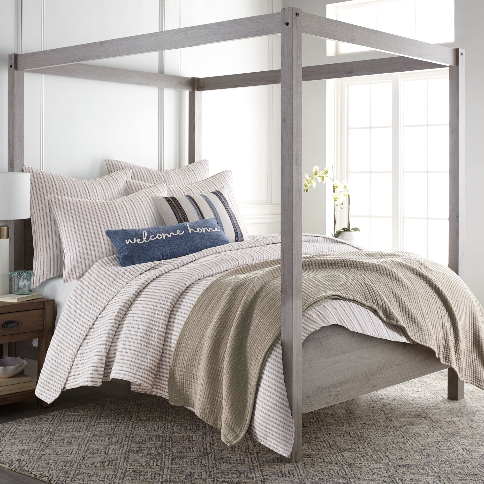 Levtex Home - Tobago Stripe Taupe Quilt Set - King Quilt + Two King Pillow Shams - White, Taupe - Quilt Size (106x92in.) and Pillow Sham Size (36x20in. ) - Reversible - Cotton Fabric
