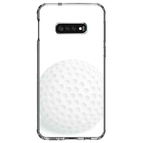 DistinctInk Clear Shockproof Hybrid Case for Samsung Galaxy S10e (5.8" Screen) - TPU Bumper, Acrylic Back, Tempered Glass Screen Protector - White Golf Ball
