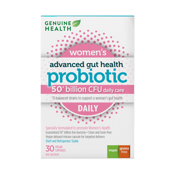 Genuine Health Probiotic for Women, 30 count, 50 Billion CFU, vaginal pH balance, 15 diverse and balanced strains per capsule, Dairy,soy and gluten-free, Non-GMO,Vegan