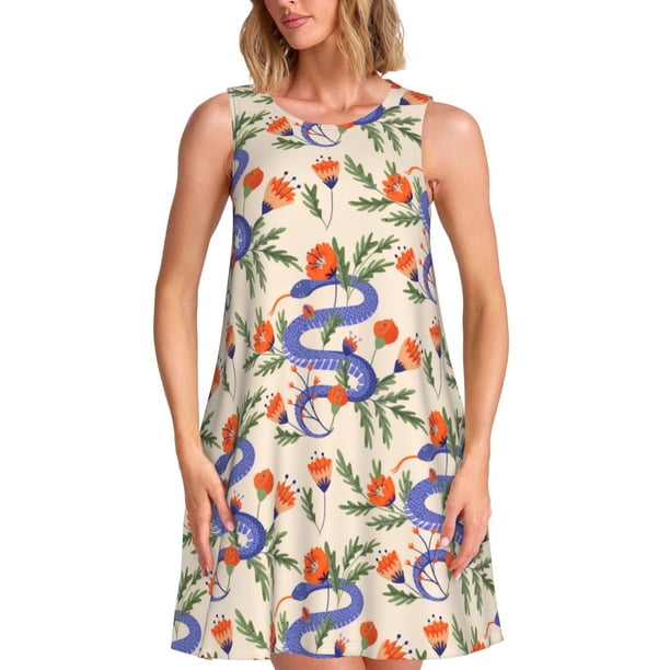 Disketp Snake para Vestido sin Mangas para Mujeres, Vestidos de Verano para Mujeres, Casual y Holgado para la Playa