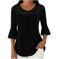 thumbnail image 2 of Olyvenn Womens Ruffle 3/4 Sleeve Dressy Blouses Casual Crew Neck Double Layers Mesh Shirts Flowy Tunic Tops Black S, 2 of 9