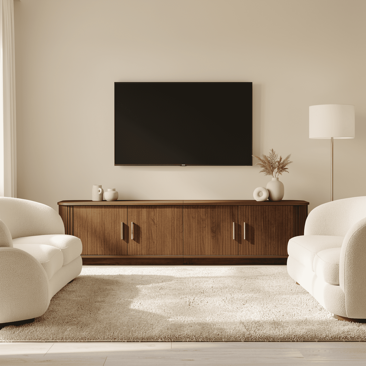 Homy Casa 70.9" TV Stand, Fluted Media Console with Storage Doors and Cable Holes