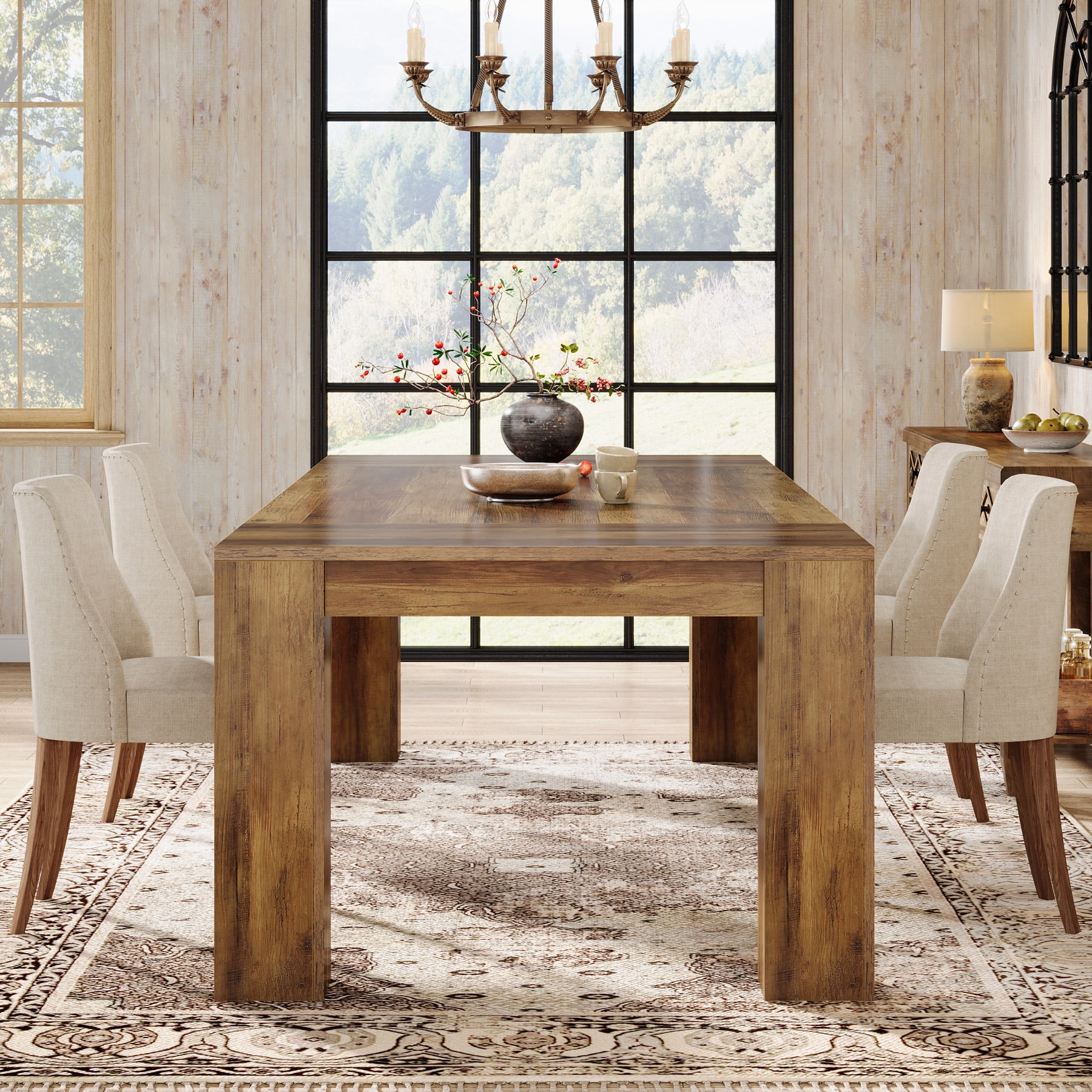 Tribesigns 63-Inch Brown Dining Table, Farmhouse Wooden Rectangular Kitchen Dinner Table