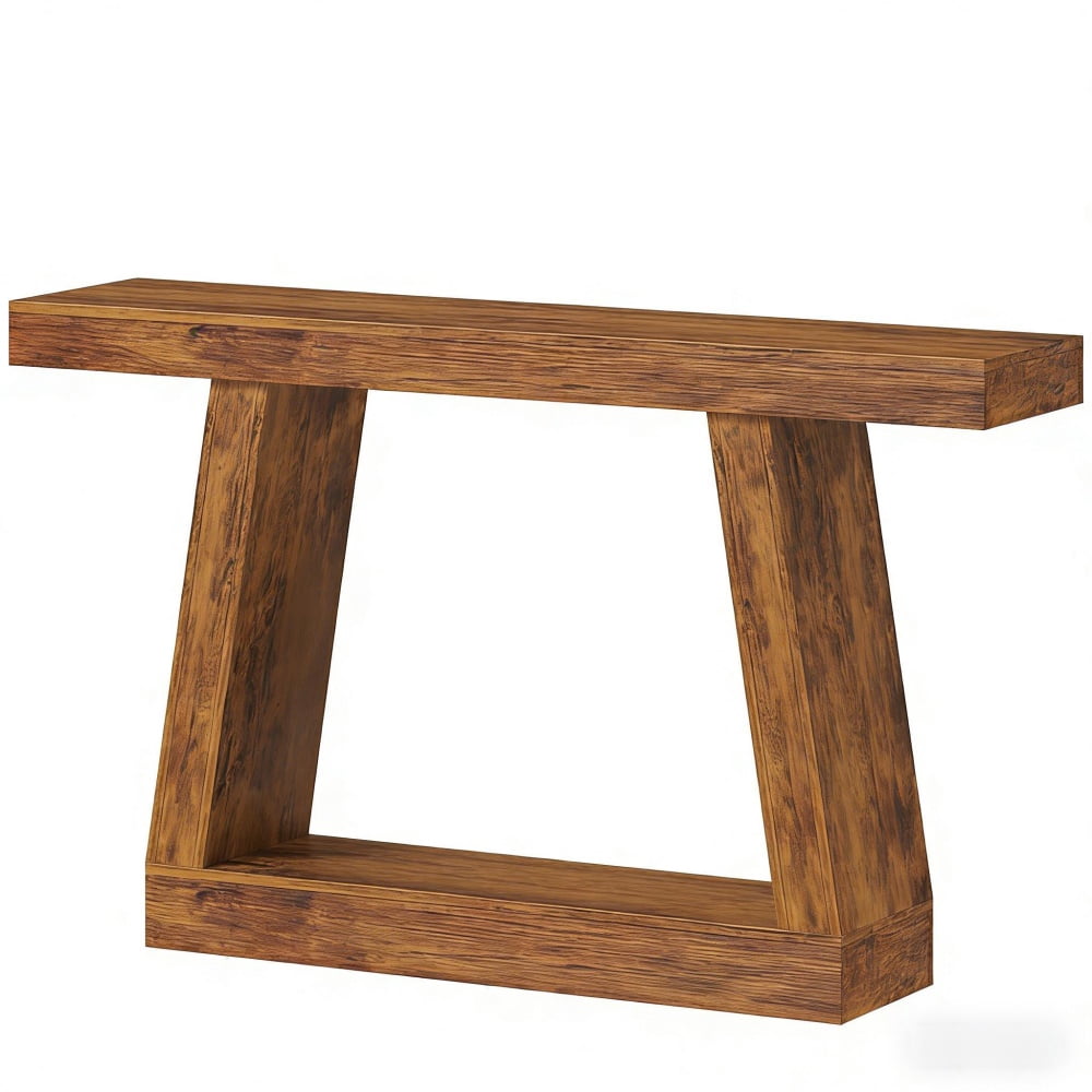 Dark Brown Console Table, 55.1” Narrow Sofa Table with Dual-Tier Storage, 55 LBS Load Capacity, Anti-Tip Kit, Scratch-Resistant Melamine for Entryway Living Room