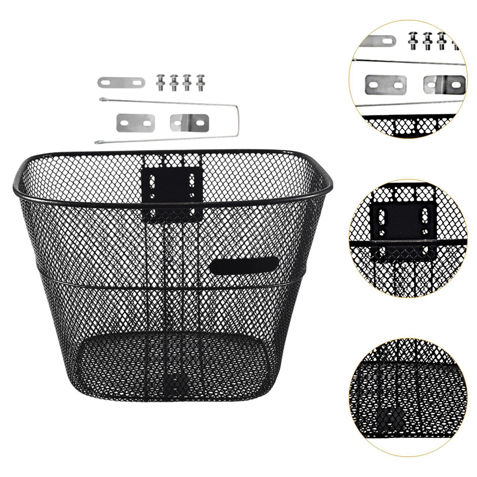 lacooooppia Bike Front Basket Metal Wire Cycling Accessory Black Universal Heavy Duty Basket Cargo Basket for Mountain Road Bikes L with Long Brace