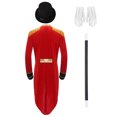 thumbnail image 4 of vastwit Men's Ringmaster Outfits Long Sleeve Open Front Velvet Tailcoat Magician Jacket Red XL, 4 of 6