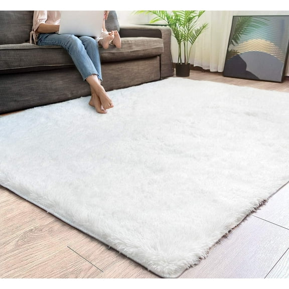 5â€™ x 7â€™ White Solid Modern Area Rug