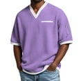 thumbnail image 2 of Ceisia Men's Casual Fashion Waffle Knit Short Sleeve Shirt - V-neck Color Block Top with Sleeve Zipper Pocket Purple L Gifts, 2 of 8