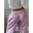 thumbnail image 5 of Women Y2k Casual Pants Stripe Elastic Waist Baggy Straight Leg Pants Streetwear with Pockets, 5 of 6