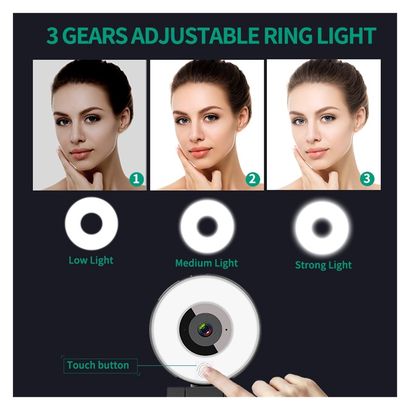 FHD 1080P Fixed Focus Live Streaming Webcam With Dual Ring Light 30FPS USB Tripod Web Camera For PC Laptop For Conferencing ,HD Video