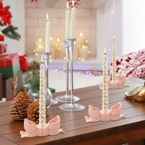 Christmas Pink Bow Candle Holder Ceramic Bow Taper Candlestick Holder Decorative Candle Stand Ornaments for Wedding,Dinning and Party Home Table Decoration Photo Props