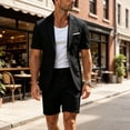 thumbnail image 2 of JFOPQVSM Men's Suit Set 2 Piece Short Sleeve Jacket and Shorts Thin Lightweight Leisure Suit Loose Short Trousers Elastic Waist Casual Summer Suit Streetwear, 2 of 7