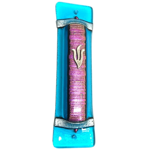 Tamara Baskin Verre d'Art Acordien Verre d'Art Mezuzah, Fait à la Main, en Coffret Cadeau et Rouleau Inclus