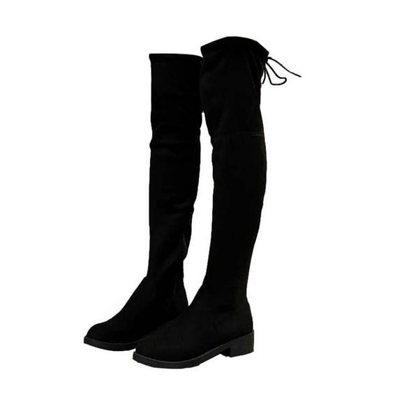 Lovskoo 2024 Women's Knee High Boots Thigh High Faux Suede Round Toe Platform Shoes Long Tube Zipper High Western Boots Black