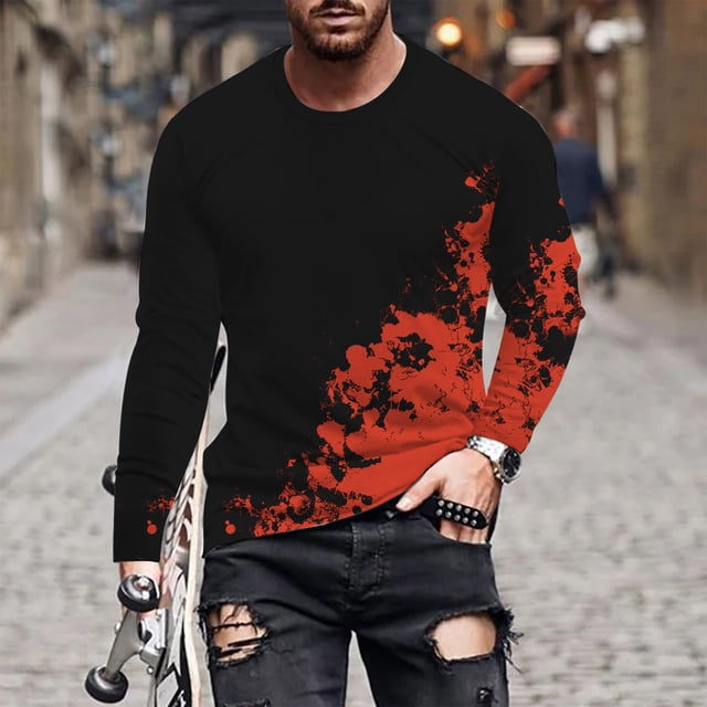 Blusas y camisas de manga larga y cuello redondo para hombre, camisetas informales con estampado de cuello redondo, blusas de manga corta para hombre