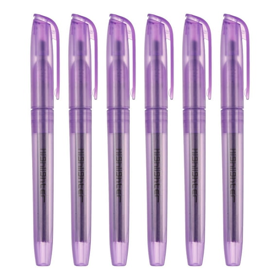 Purple Highlighter, 6 Pack High Lighters No Bleeds Highliters Pens Neon Clear View Bright Quick Dry Pocket Marker Pen Sticks Chisel Tip Cute for Books Office Adults, Transparent