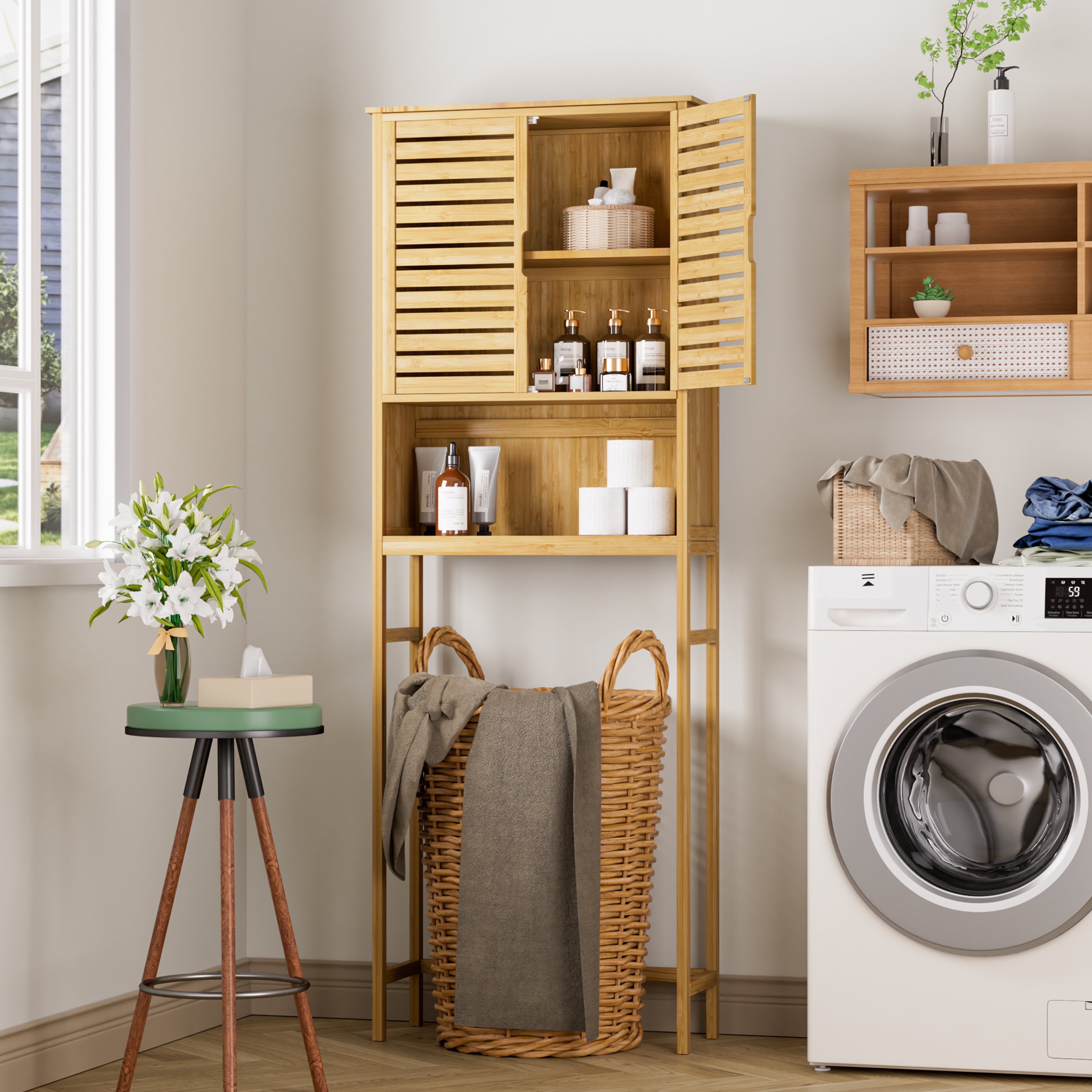 VEIKOUS Over the Toilet Storage Cabinet, Bathroom Organizer W/ Shelves Space Saver, Natural