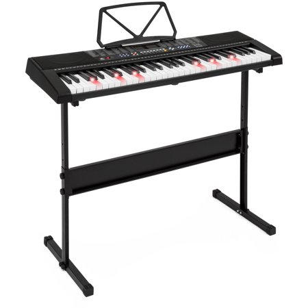 Best Choice Products 61-Key Teaching Electronic Keyboard w/ Light-Up Keys, Adjustable H-Stand - Black