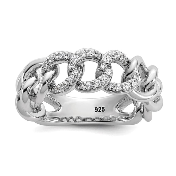 7.3mm 925 Sterling Silver Rhodium Plated Cubic Zirconia Circles Ring Size 6 Ring for Women